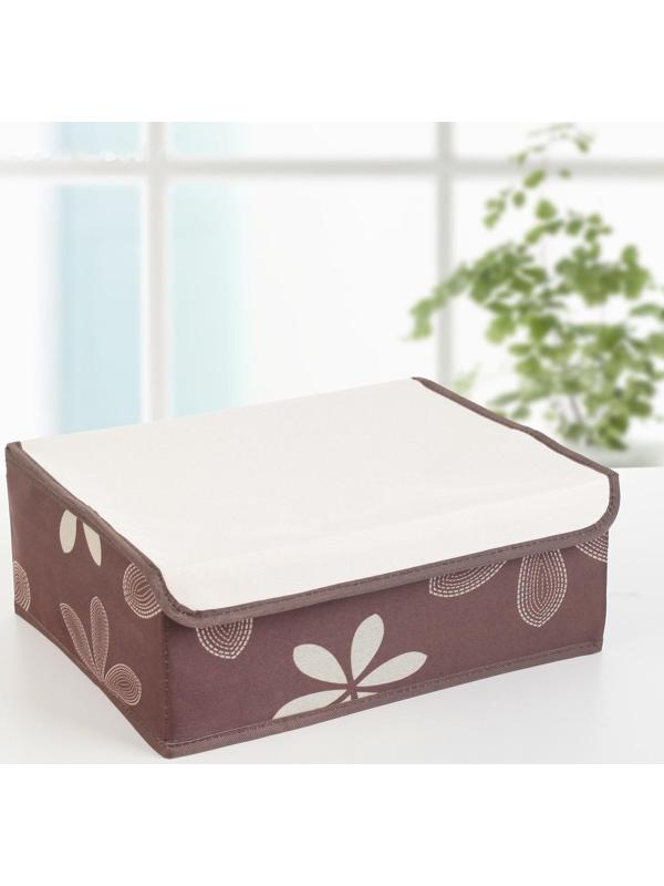 Набор органайзеров для хранения белья с крышкой «Листочки», 32×24×12 см, 3 шт, цвет коричневый