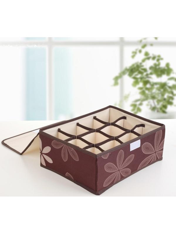 Набор органайзеров для хранения белья с крышкой «Листочки», 32×24×12 см, 3 шт, цвет коричневый