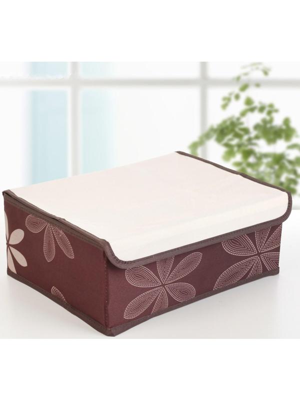 Набор органайзеров для хранения белья с крышкой «Листочки», 32×24×12 см, 3 шт, цвет коричневый