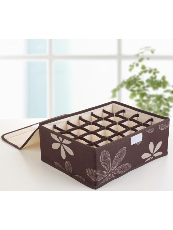 Набор органайзеров для хранения белья с крышкой «Листочки», 32×24×12 см, 3 шт, цвет коричневый