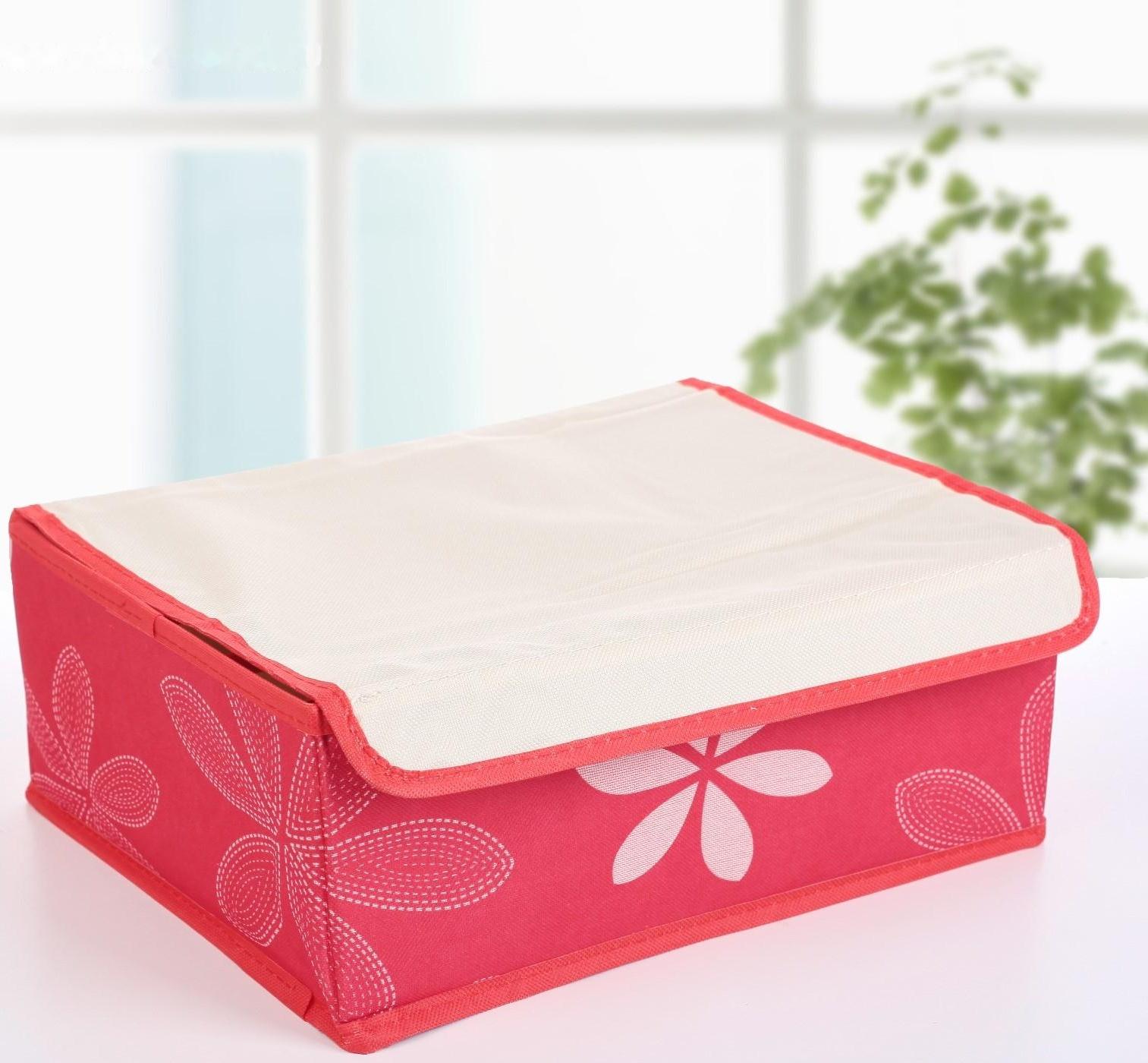 Набор органайзеров для хранения белья с крышкой «Листочки», 32×24×12 см, 3 шт, цвет красный