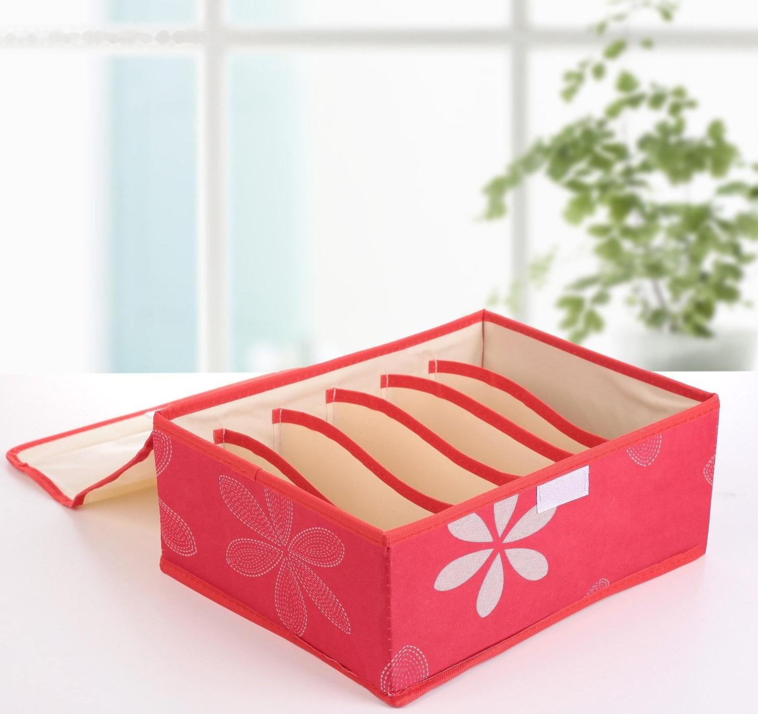 Набор органайзеров для хранения белья с крышкой «Листочки», 32×24×12 см, 3 шт, цвет красный