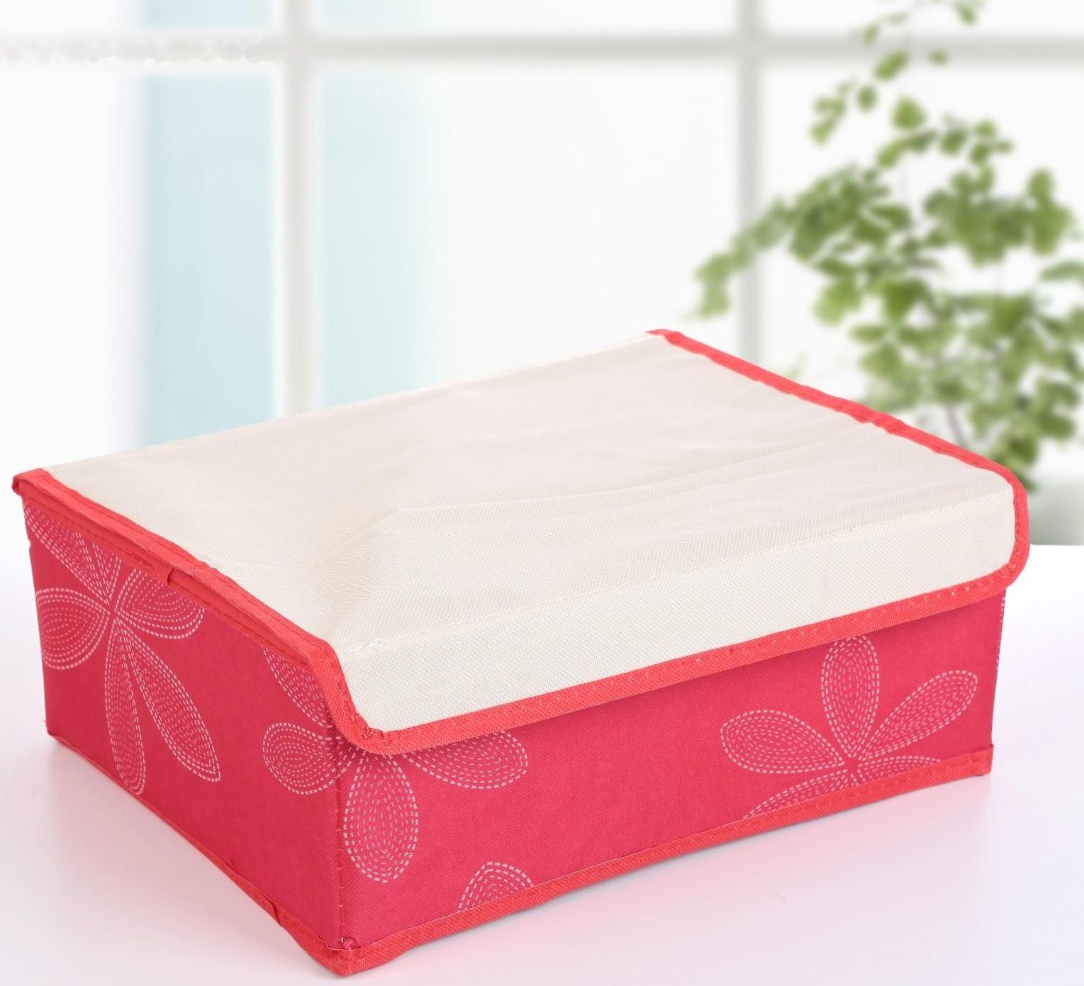 Набор органайзеров для хранения белья с крышкой «Листочки», 32×24×12 см, 3 шт, цвет красный