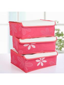 Набор органайзеров для хранения белья с крышкой «Листочки», 32×24×12 см, 3 шт, цвет красный