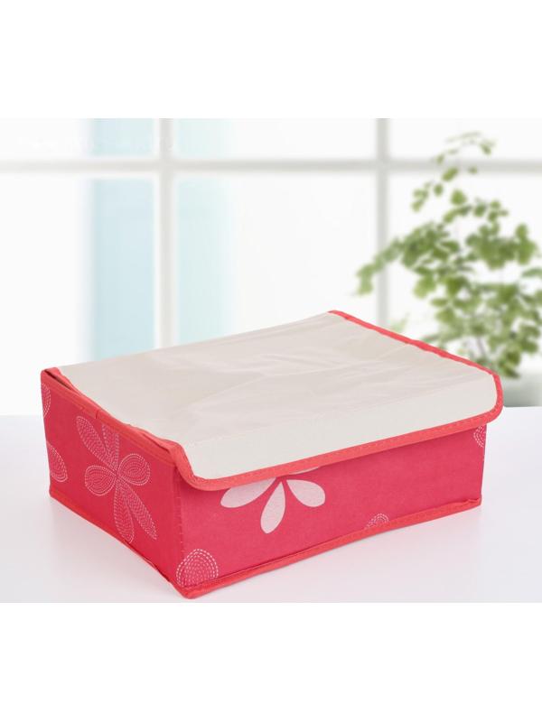 Набор органайзеров для хранения белья с крышкой «Листочки», 32×24×12 см, 3 шт, цвет красный