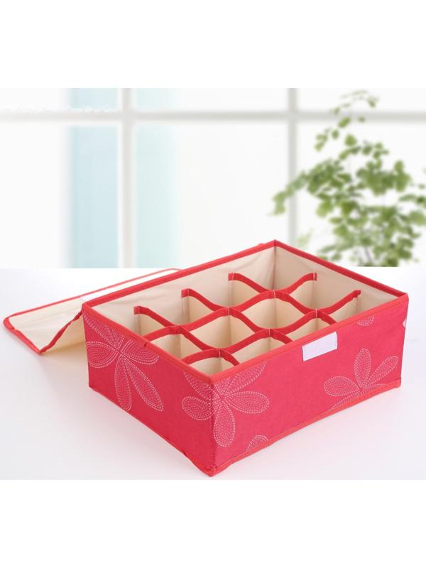Набор органайзеров для хранения белья с крышкой «Листочки», 32×24×12 см, 3 шт, цвет красный