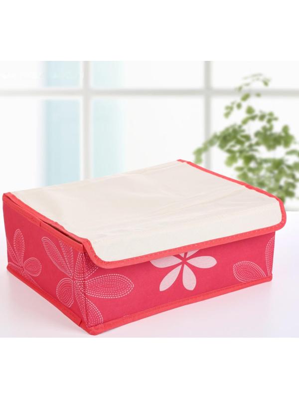 Набор органайзеров для хранения белья с крышкой «Листочки», 32×24×12 см, 3 шт, цвет красный