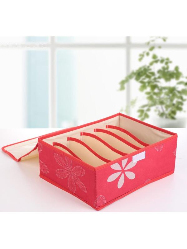 Набор органайзеров для хранения белья с крышкой «Листочки», 32×24×12 см, 3 шт, цвет красный