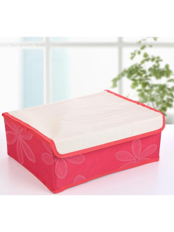 Набор органайзеров для хранения белья с крышкой «Листочки», 32×24×12 см, 3 шт, цвет красный