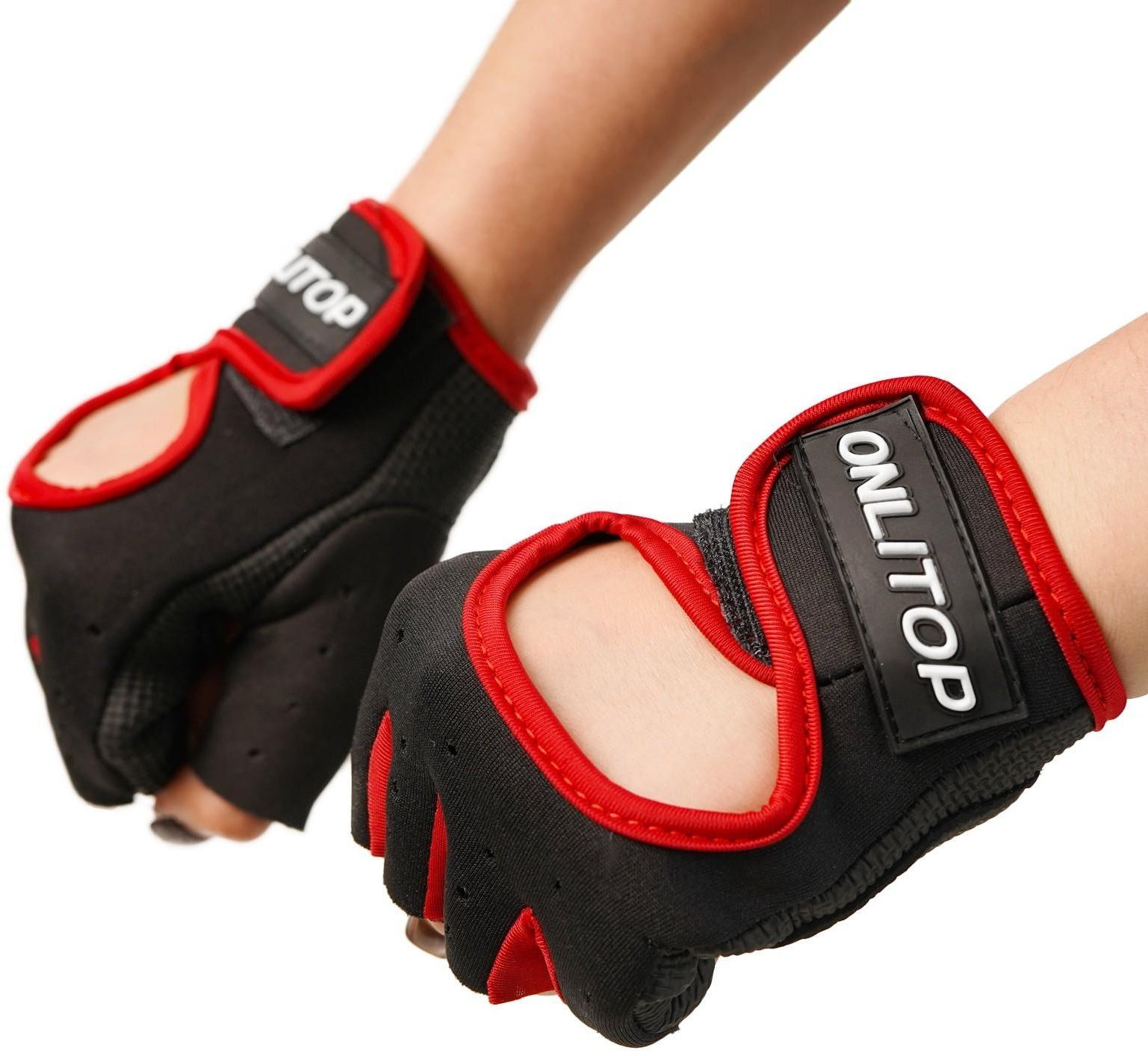 Перчатки для фитнеса ONLITOP, размер S, неопрен, цвет чёрный/красный