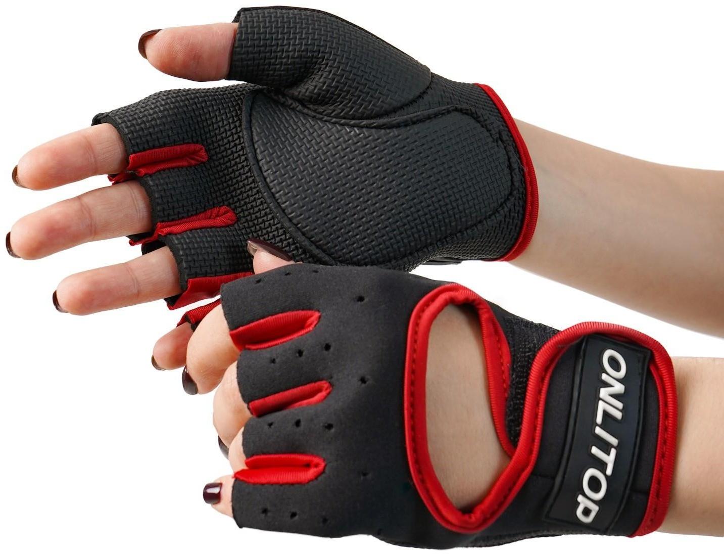 Перчатки для фитнеса ONLITOP, размер S, неопрен, цвет чёрный/красный