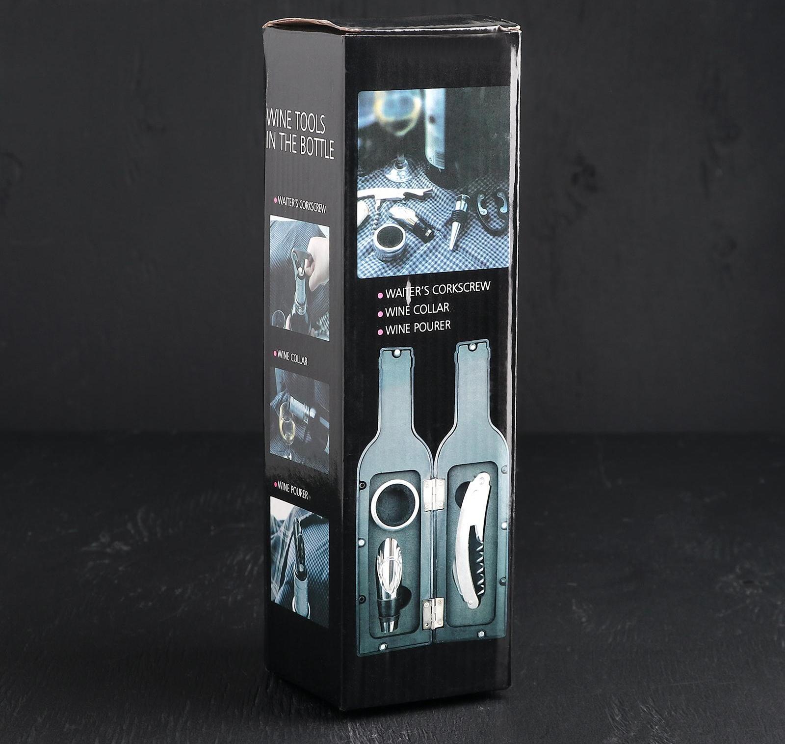 Набор для вина «Бутылка», 3 предмета: штопор, воронка, кольцо