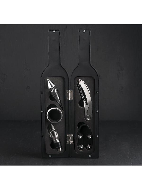 Набор для вина «Бутылка», 5 предметов: пробка, кольцо, каплеуловитель, штопор, нож для срезания фольги