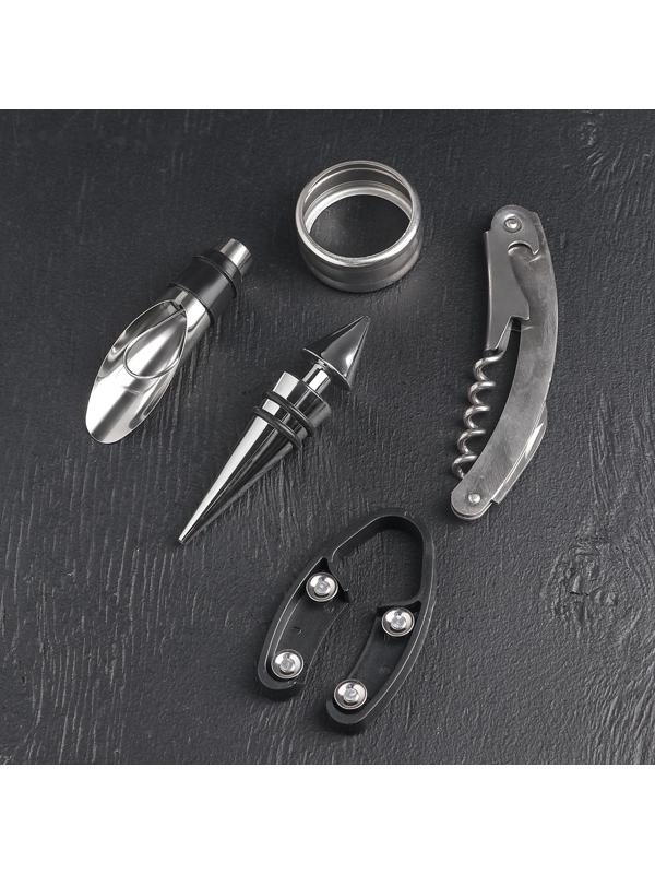 Набор для вина «Бутылка», 5 предметов: пробка, кольцо, каплеуловитель, штопор, нож для срезания фольги