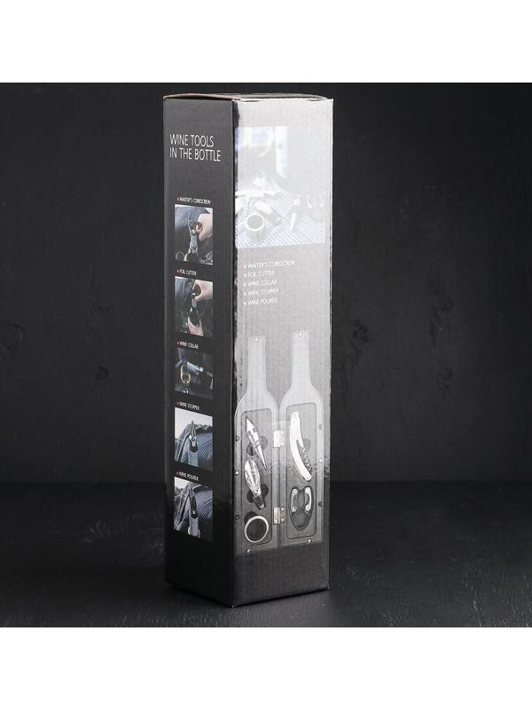 Набор для вина «Бутылка», 5 предметов: пробка, кольцо, каплеуловитель, штопор, нож для срезания фольги