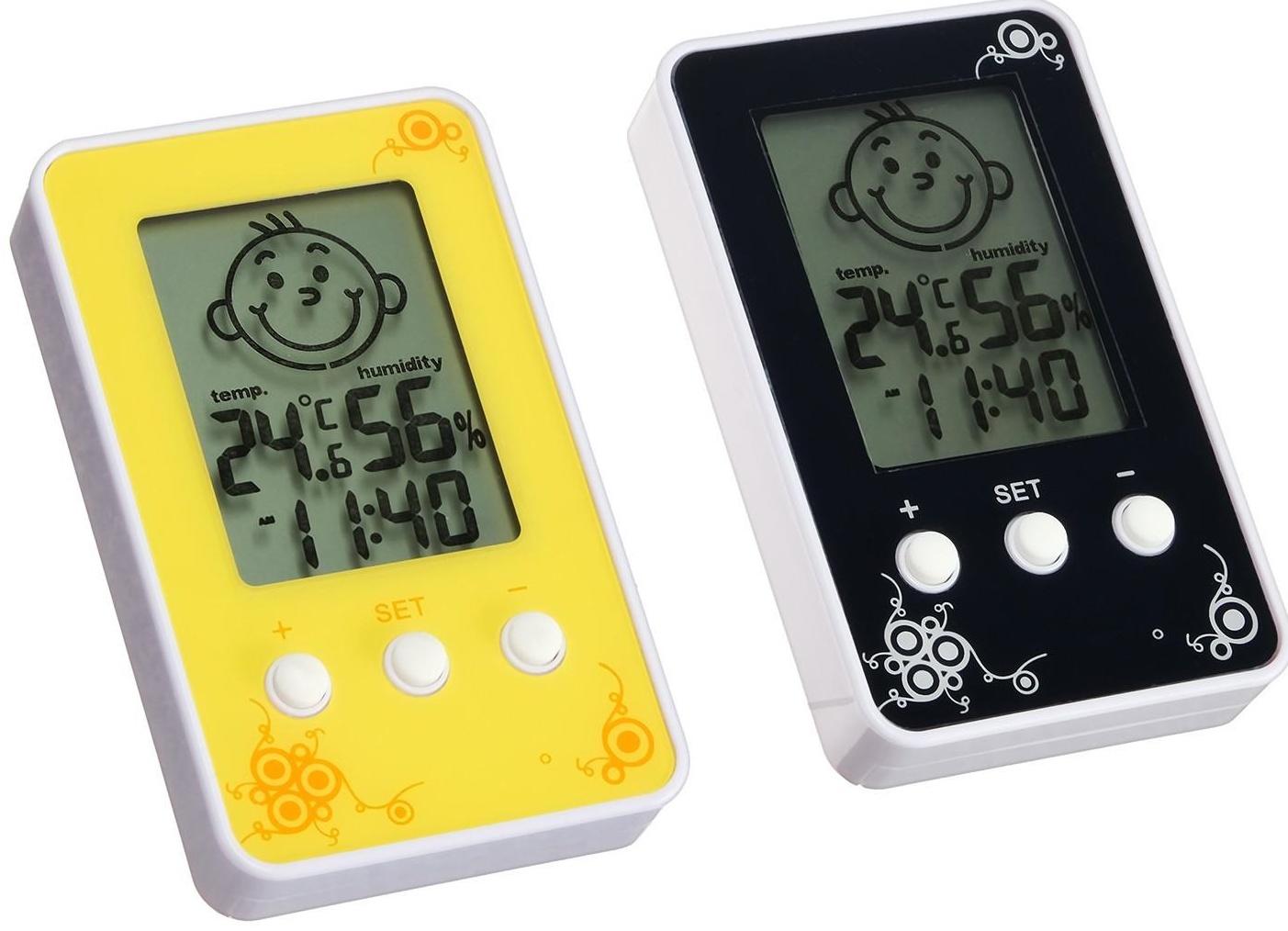 Термометр Luazon LTR-12, электронный, указатель влажности, часы, МИКС