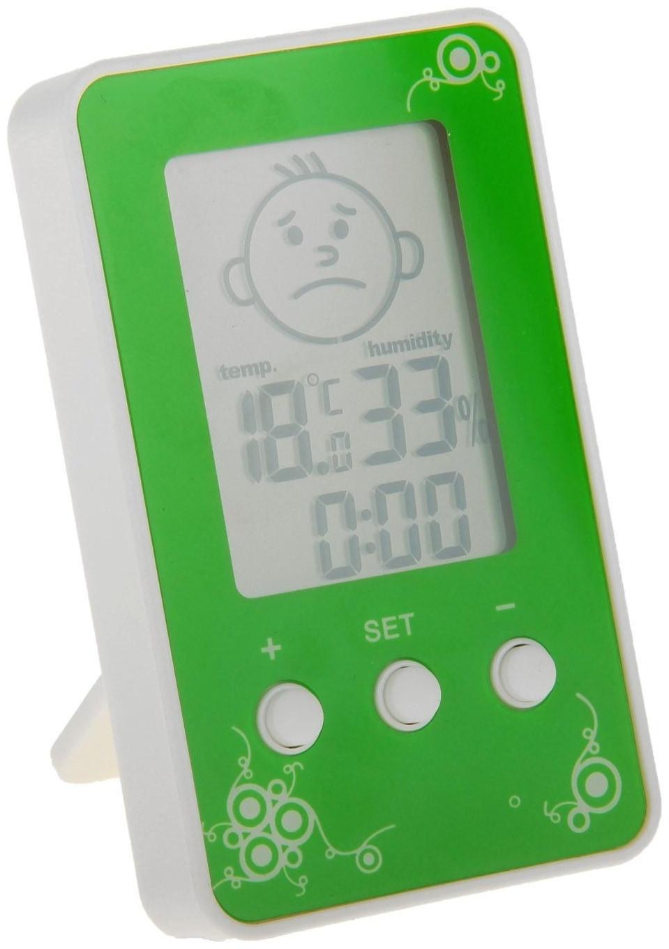 Термометр Luazon LTR-12, электронный, указатель влажности, часы, МИКС