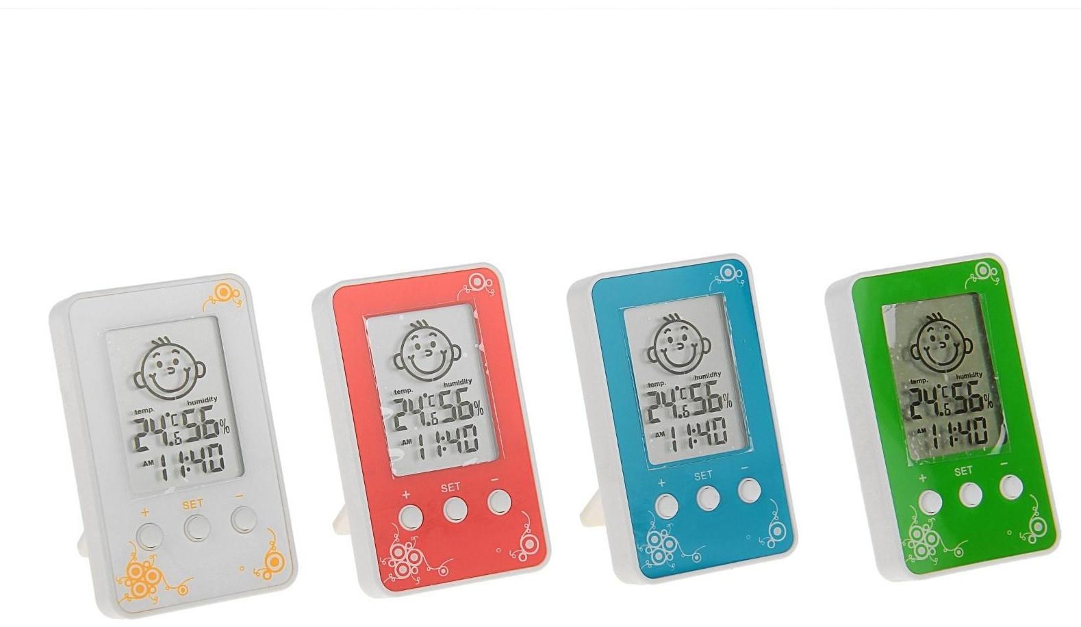 Термометр Luazon LTR-12, электронный, указатель влажности, часы, МИКС