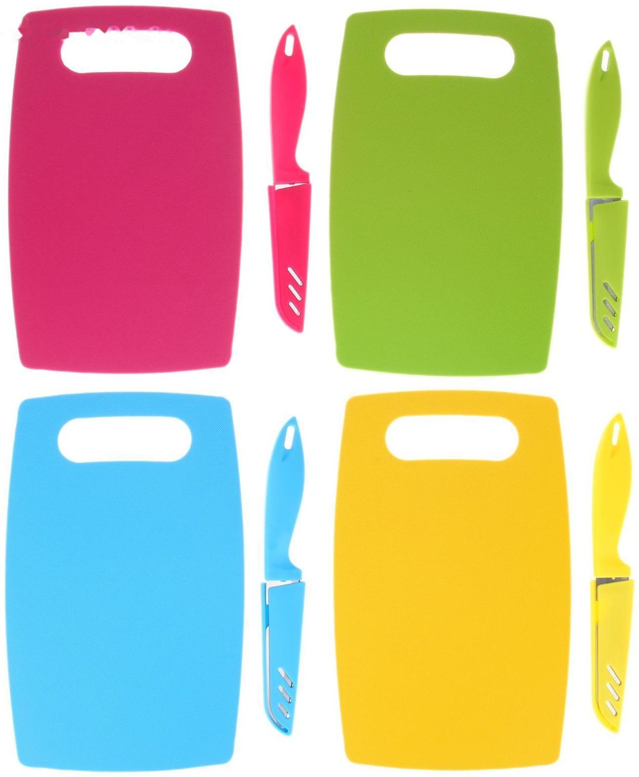 Набор кухонный Доляна, 2 предмета: Доска разделочная пластиковая противоскользящая прямоугольная 25×15 см, нож, цвет МИКС