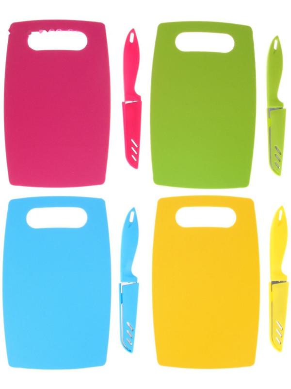 Набор кухонный Доляна, 2 предмета: Доска разделочная пластиковая противоскользящая прямоугольная 25×15 см, нож, цвет МИКС