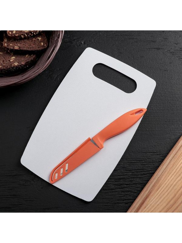 Набор кухонный Доляна, 2 предмета: Доска разделочная пластиковая противоскользящая прямоугольная 25×15 см, нож, цвет МИКС