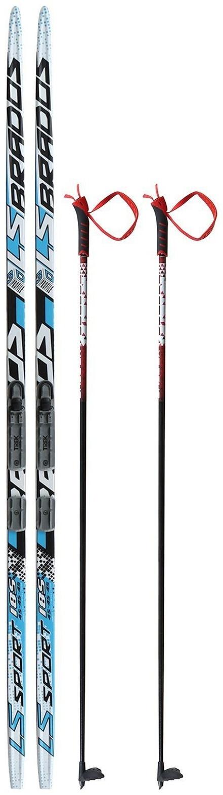 Комплект лыжный: пластиковые лыжи 185 см без насечек, стеклопластиковые палки 145 см, крепления NNN «БРЕНД ЦСТ», цвета микс