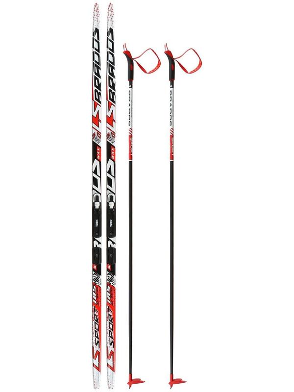 Комплект лыжный: пластиковые лыжи 185 см без насечек, стеклопластиковые палки 145 см, крепления NNN «БРЕНД ЦСТ», цвета микс