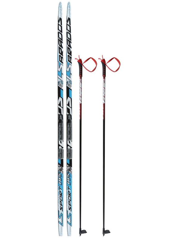 Комплект лыжный: пластиковые лыжи 185 см без насечек, стеклопластиковые палки 145 см, крепления NNN «БРЕНД ЦСТ», цвета микс