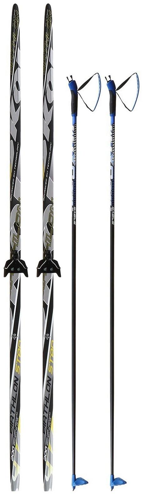 Комплект лыжный: пластиковые лыжи 200 см без насечек, стеклопластиковые палки 160 см, крепления NN75 мм «БРЕНД ЦСТ», цвета микс