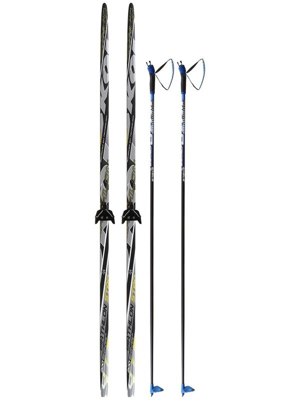 Комплект лыжный: пластиковые лыжи 200 см без насечек, стеклопластиковые палки 160 см, крепления NN75 мм «БРЕНД ЦСТ», цвета микс