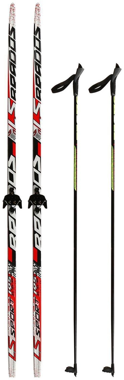 Комплект лыжный: пластиковые лыжи 195 см с насечкой, стеклопластиковые палки 155 см, крепления NN75 мм «БРЕНД ЦСТ Step», цвета микс