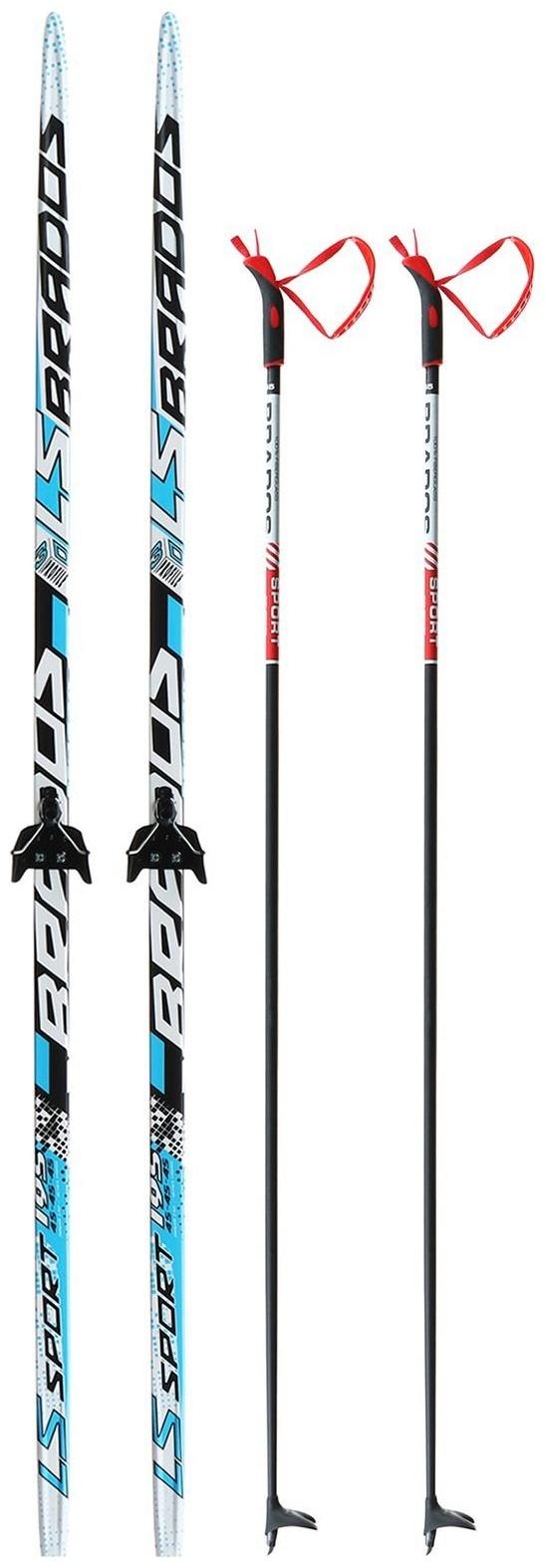 Комплект лыжный: пластиковые лыжи 195 см с насечкой, стеклопластиковые палки 155 см, крепления NN75 мм «БРЕНД ЦСТ Step», цвета микс