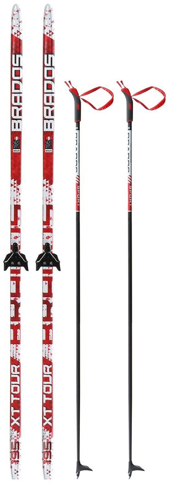 Комплект лыжный: пластиковые лыжи 195 см с насечкой, стеклопластиковые палки 155 см, крепления NN75 мм «БРЕНД ЦСТ Step», цвета микс