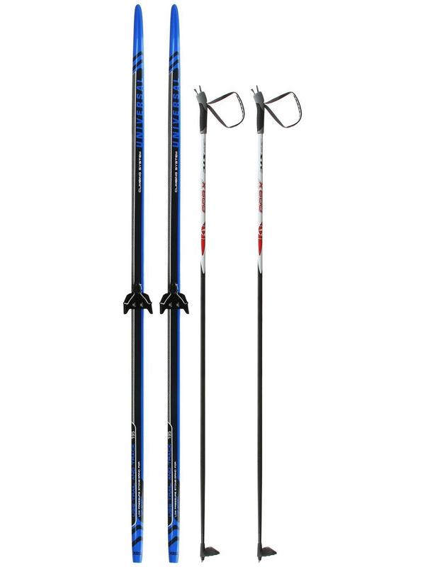 Комплект лыжный: пластиковые лыжи 195 см с насечкой, стеклопластиковые палки 155 см, крепления NN75 мм «БРЕНД ЦСТ Step», цвета микс