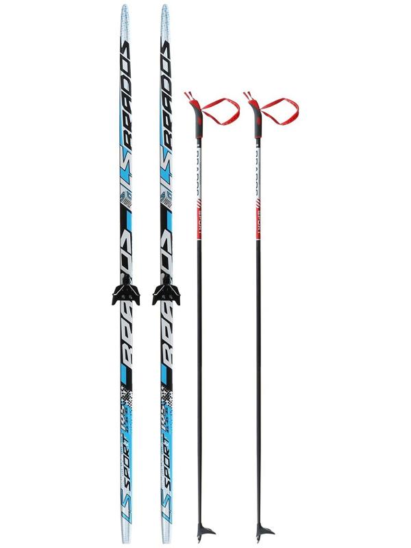 Комплект лыжный: пластиковые лыжи 195 см с насечкой, стеклопластиковые палки 155 см, крепления NN75 мм «БРЕНД ЦСТ Step», цвета микс