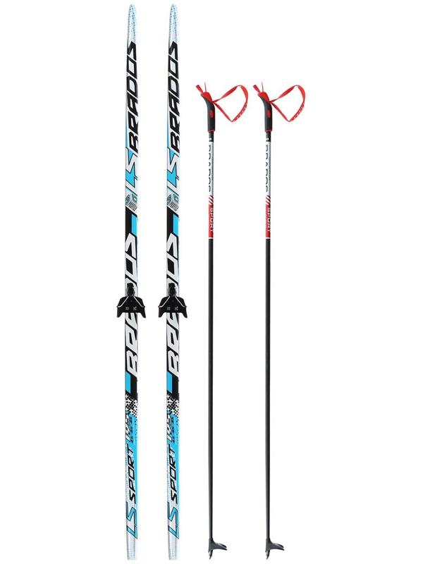 Комплект лыжный: пластиковые лыжи 195 см с насечкой, стеклопластиковые палки 155 см, крепления NN75 мм «БРЕНД ЦСТ Step», цвета микс