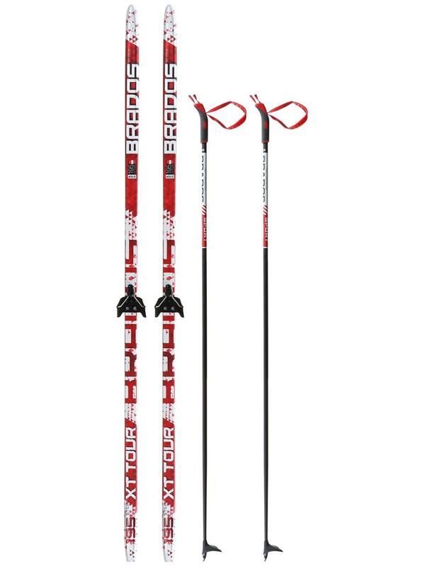 Комплект лыжный: пластиковые лыжи 195 см с насечкой, стеклопластиковые палки 155 см, крепления NN75 мм «БРЕНД ЦСТ Step», цвета микс