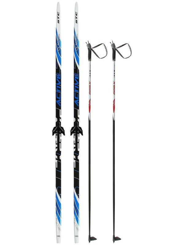 Комплект лыжный: пластиковые лыжи 195 см с насечкой, стеклопластиковые палки 155 см, крепления NN75 мм «БРЕНД ЦСТ Step», цвета микс