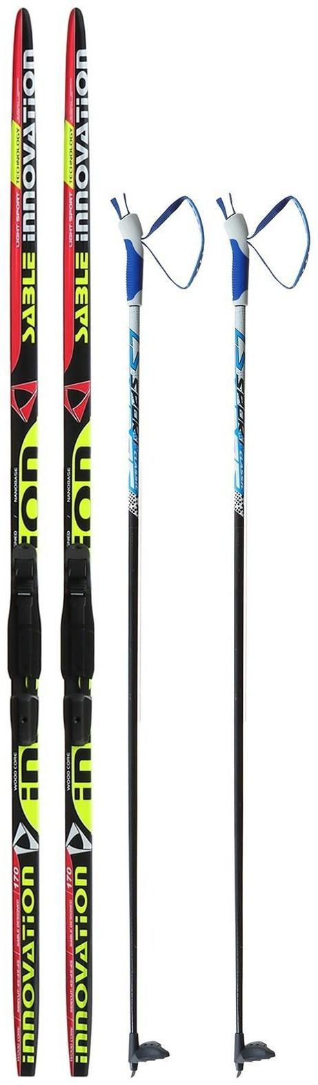 Комплект лыжный: пластиковые лыжи 170 см с насечкой, стеклопластиковые палки 130 см, крепления SNS «БРЕНД ЦСТ Step», цвета микс