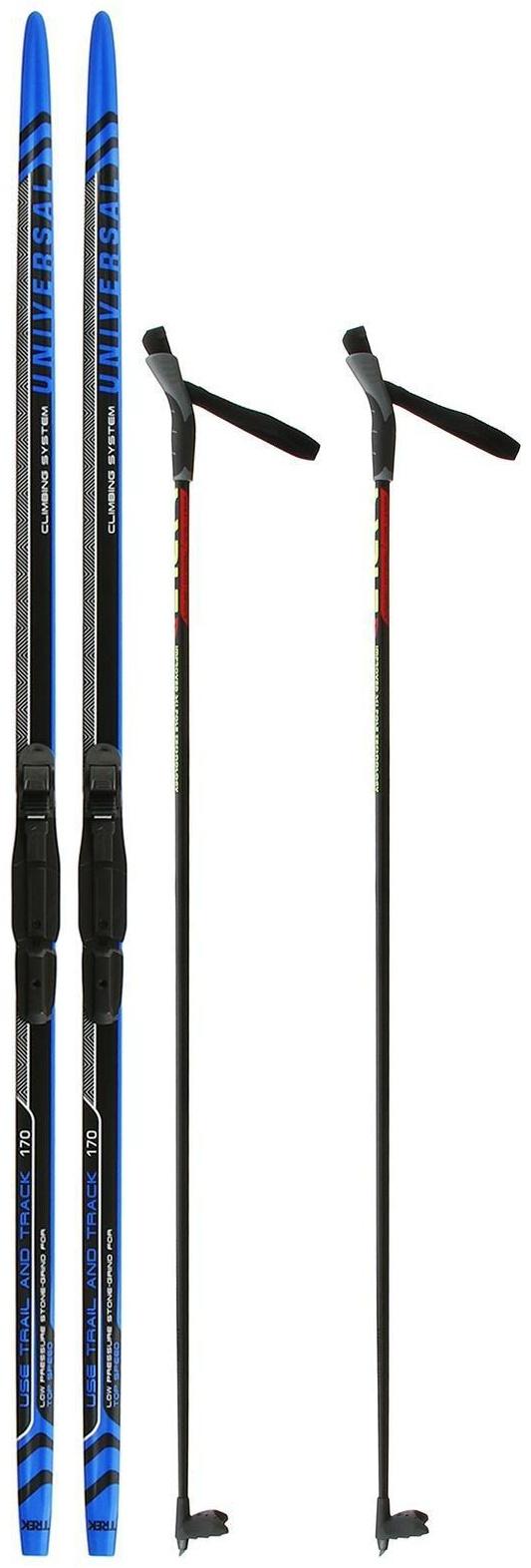 Комплект лыжный: пластиковые лыжи 170 см с насечкой, стеклопластиковые палки 130 см, крепления SNS «БРЕНД ЦСТ Step», цвета микс