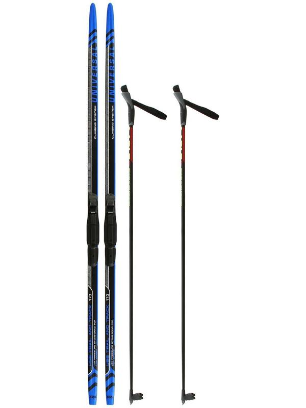 Комплект лыжный: пластиковые лыжи 170 см с насечкой, стеклопластиковые палки 130 см, крепления SNS «БРЕНД ЦСТ Step», цвета микс