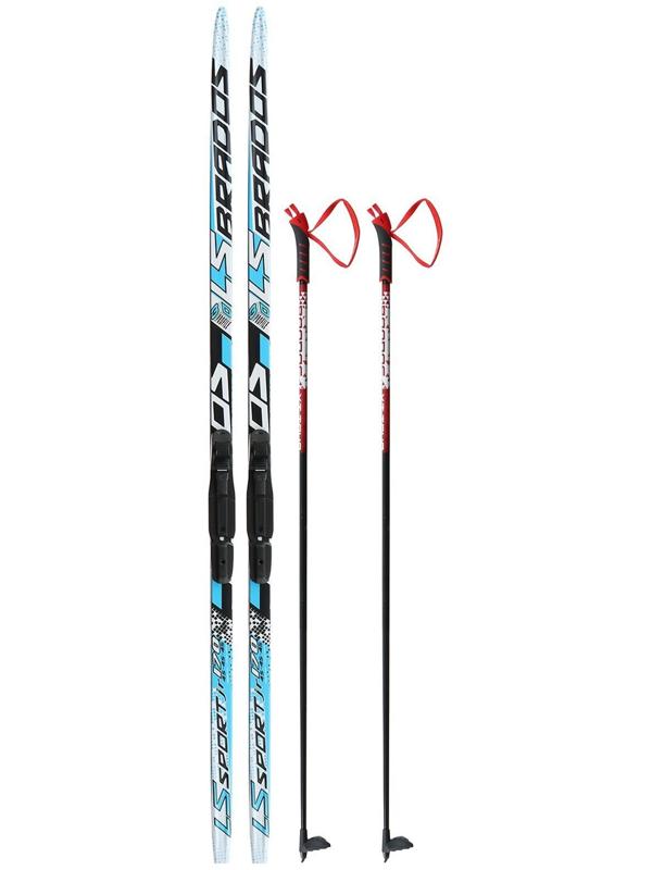Комплект лыжный: пластиковые лыжи 170 см без насечек, стеклопластиковые палки 130 см, крепления SNS «БРЕНД ЦСТ»