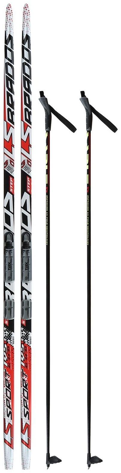 Комплект лыжный: пластиковые лыжи 195 см с насечкой, стеклопластиковые палки 155 см, крепления NNN «БРЕНД ЦСТ Step», цвета микс