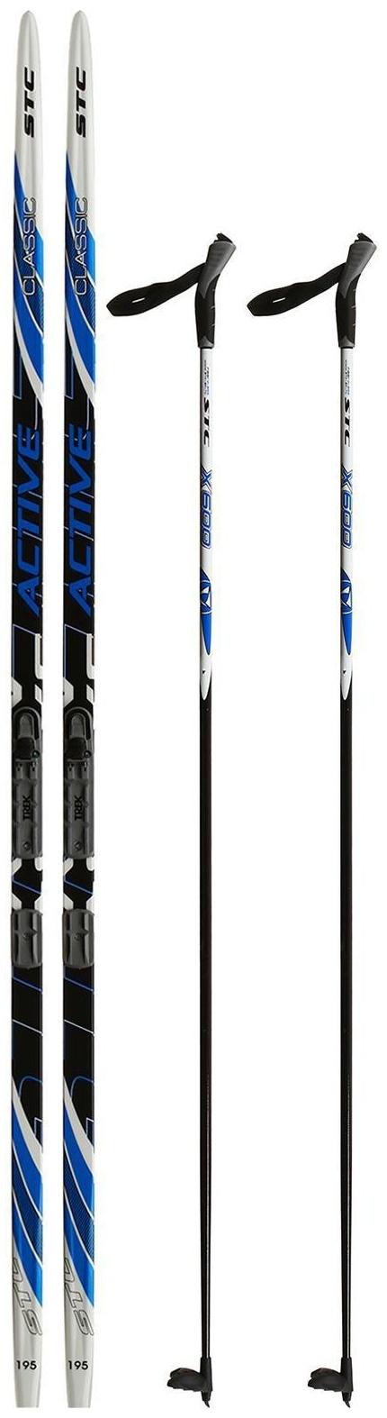 Комплект лыжный: пластиковые лыжи 195 см с насечкой, стеклопластиковые палки 155 см, крепления NNN «БРЕНД ЦСТ Step», цвета микс