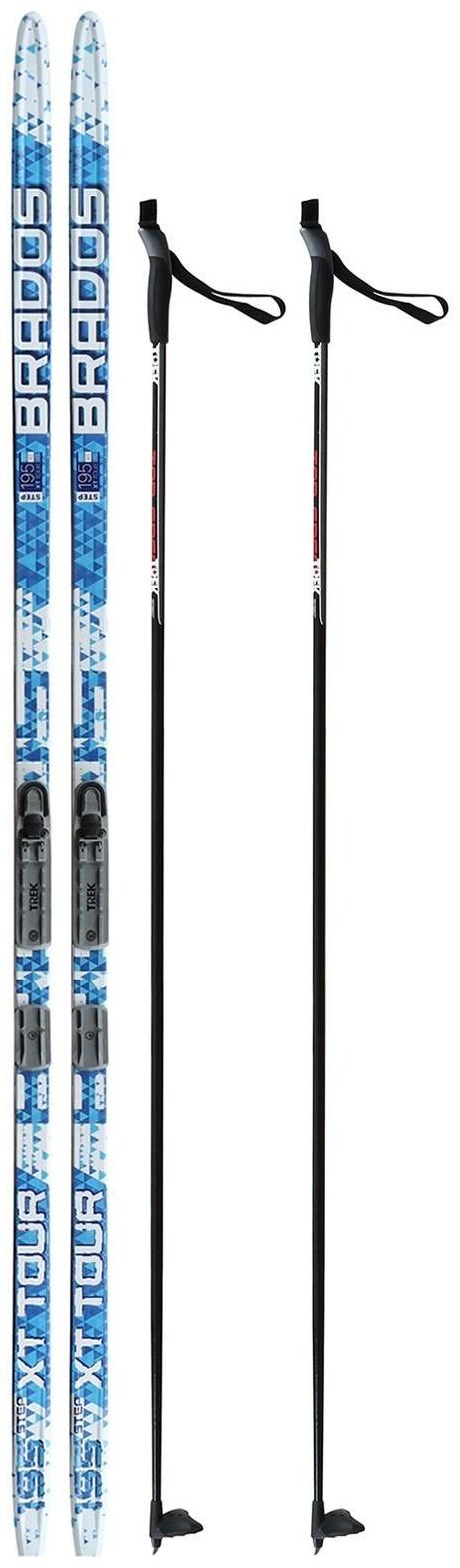 Комплект лыжный: пластиковые лыжи 195 см с насечкой, стеклопластиковые палки 155 см, крепления NNN «БРЕНД ЦСТ Step», цвета микс