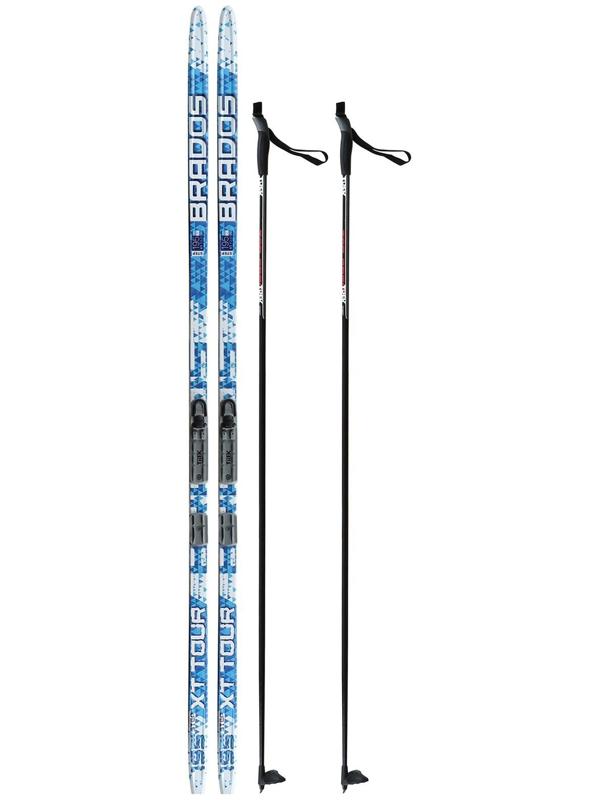 Комплект лыжный: пластиковые лыжи 195 см с насечкой, стеклопластиковые палки 155 см, крепления NNN «БРЕНД ЦСТ Step», цвета микс