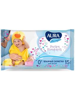 Влажные салфетки Aura Ultra Comfort, детские, 15 шт