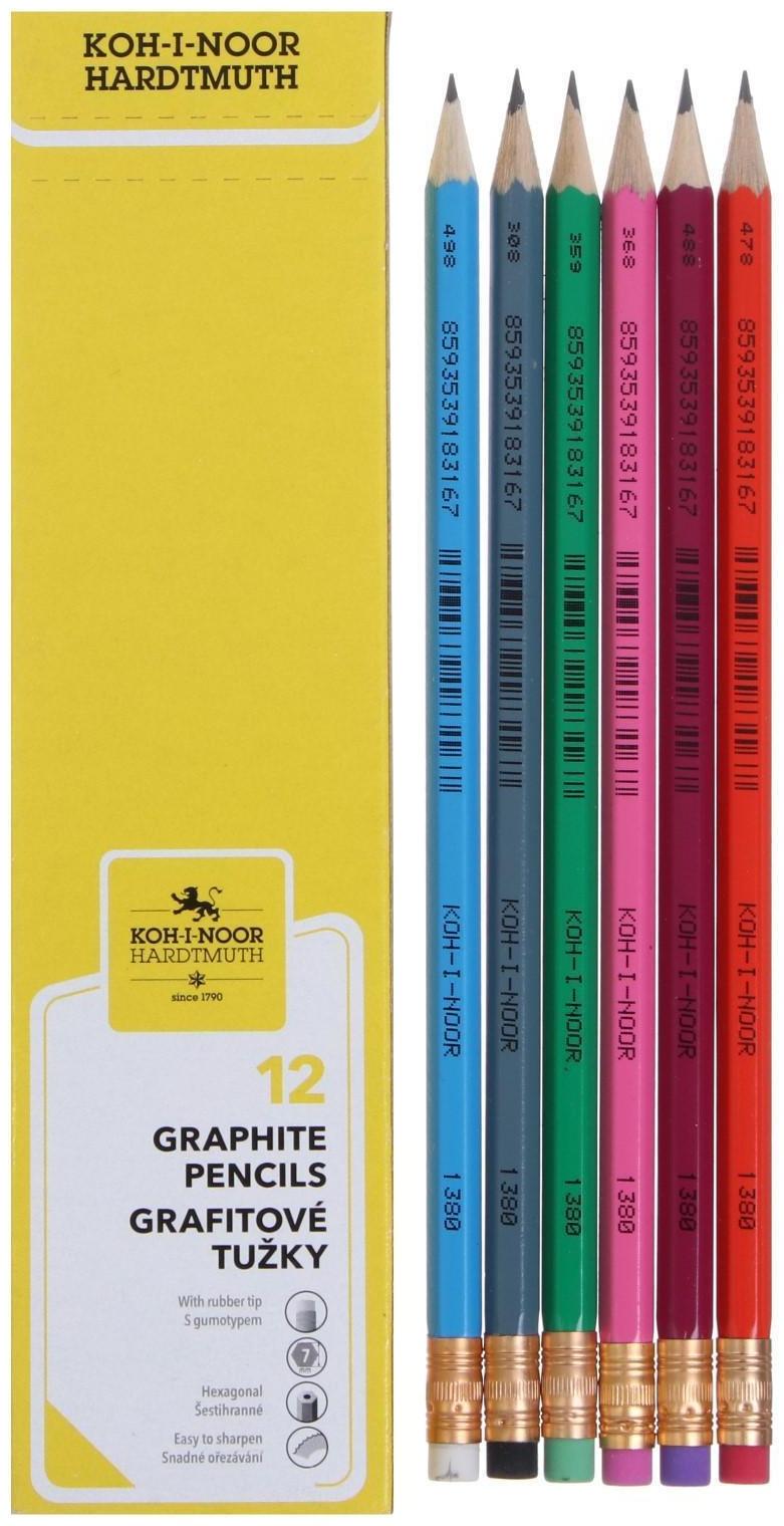 Карандаш чернографитный Koh-I-Noor, 1380 HB, заточенный, с ластиком