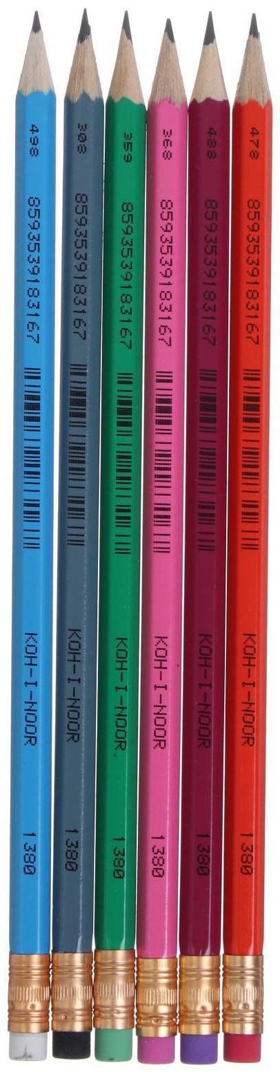 Карандаш чернографитный Koh-I-Noor, 1380 HB, заточенный, с ластиком