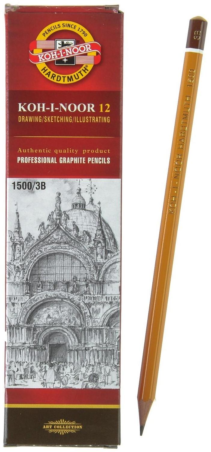 Карандаш чернографитный 2.5 мм, Koh-I-Noor 1500 3B, профессиональный, L=175 мм